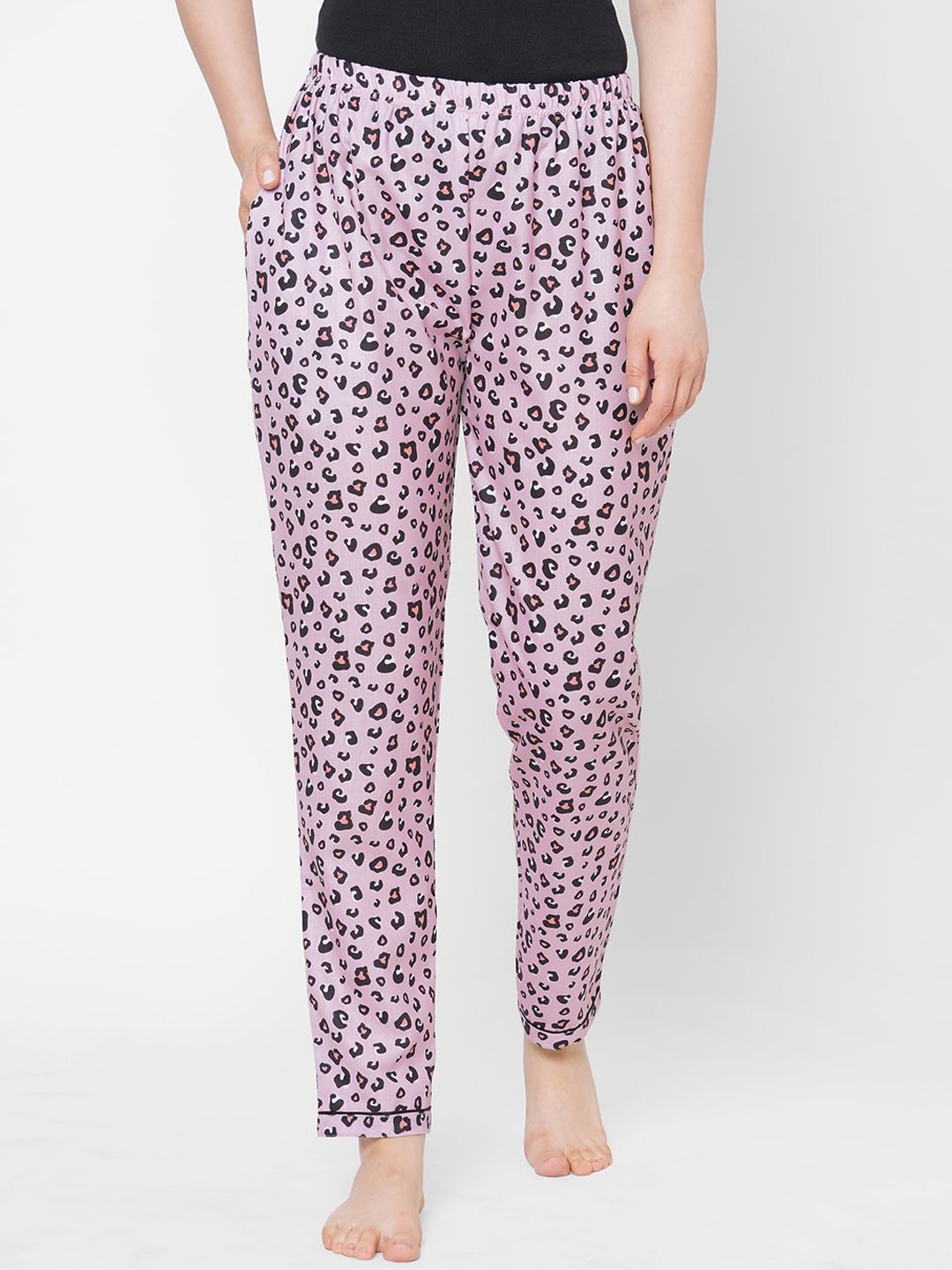 FashionRack Women Pink & Black Animal Printed Lounge Pants Price in India