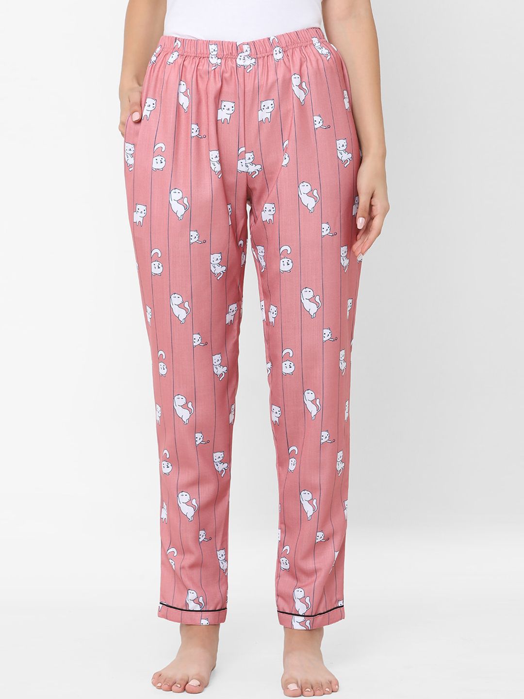 FashionRack Women Pink & White Printed Lounge Pants Price in India