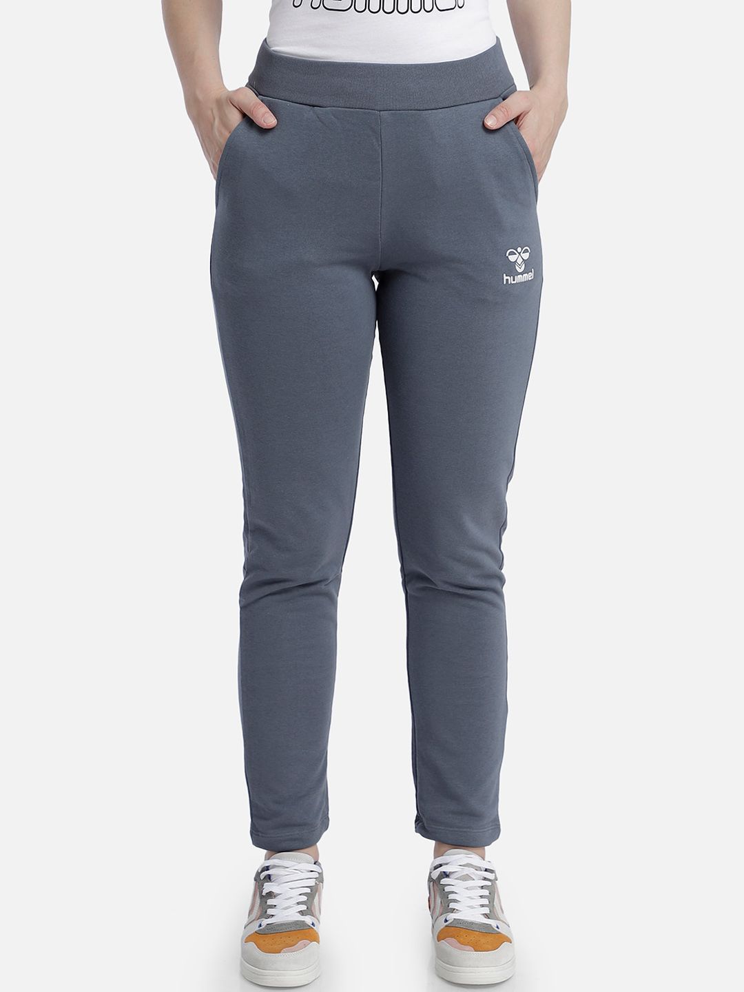 hummel Women Grey Solid Cotton Track Pants Price in India