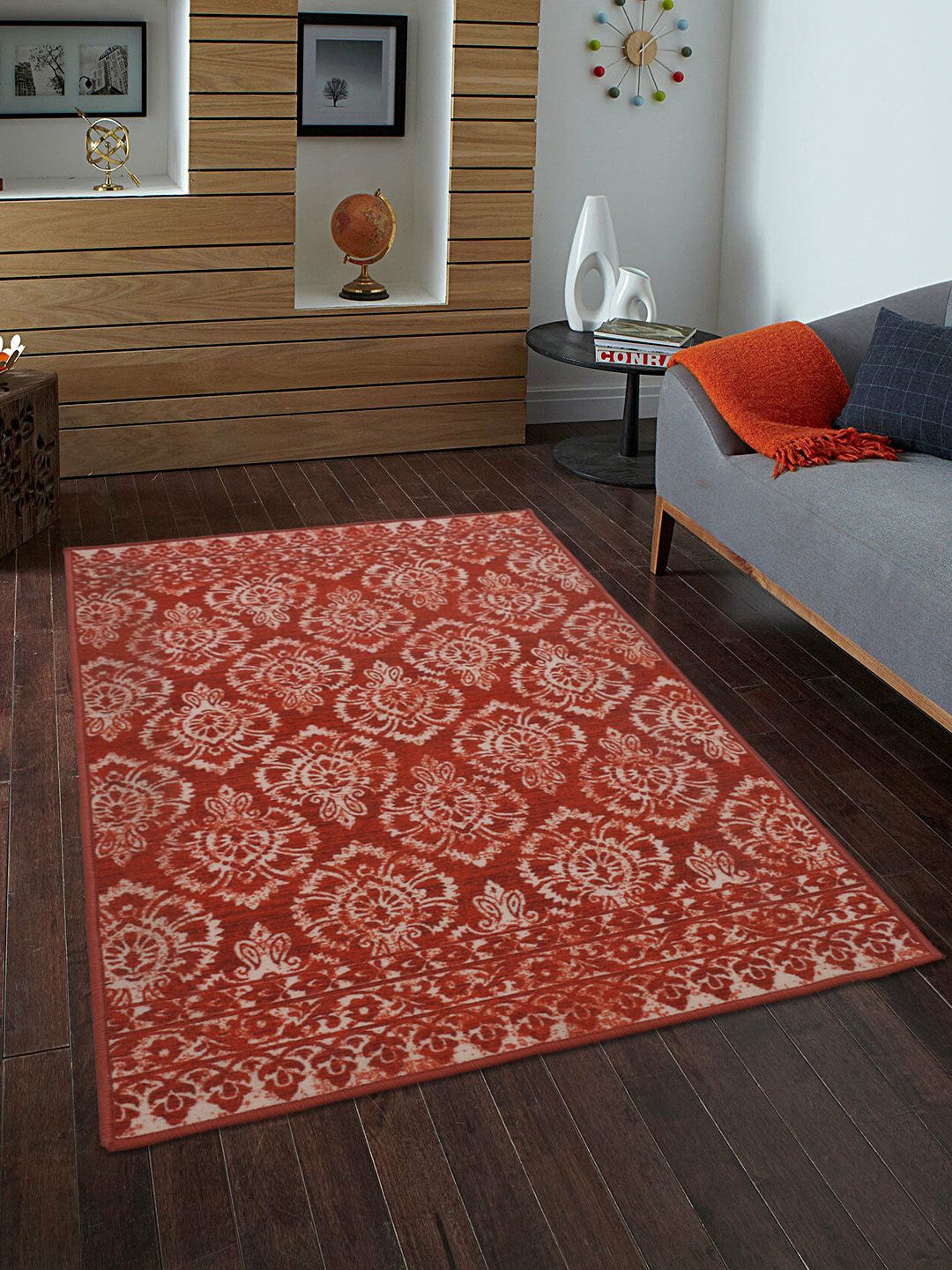 RUGSMITH Red & White Printed Rectangular Anti-Skid Carpet Price in India