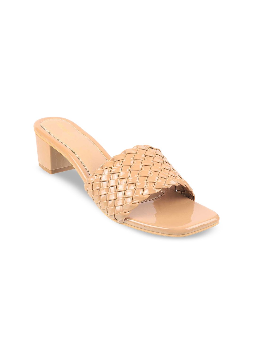 WALKWAY by Metro Women Peach-Coloured Basket Weave Textured Block Heels Price in India