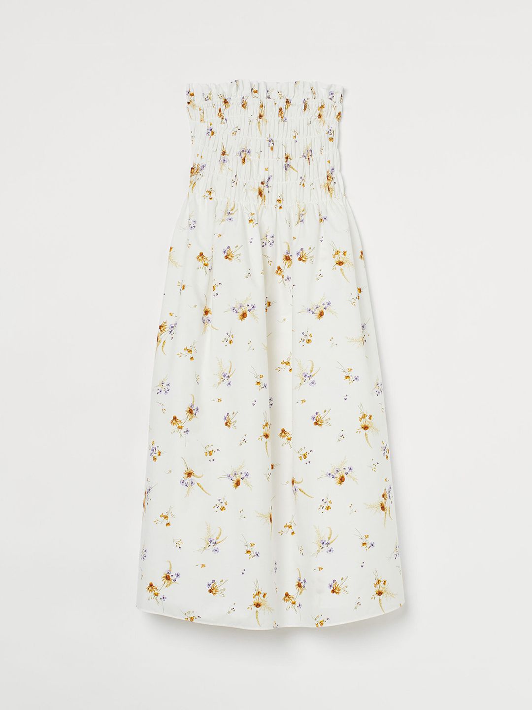 H&M Women White & Yellow Printed Smocked Bandeau Dress