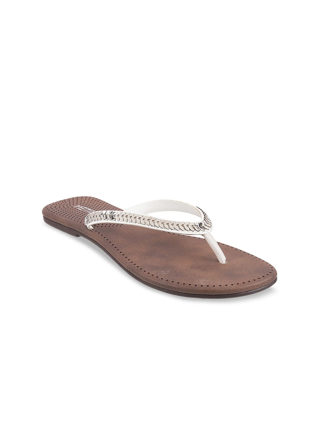 Metro Women White Embellished Flats T-Strap Flats Price in India