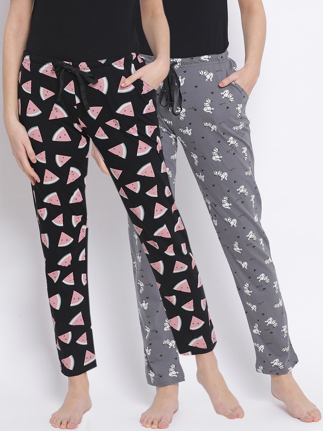 Kanvin Women Pack Of 2 Printed Cotton Lounge Pants Price in India