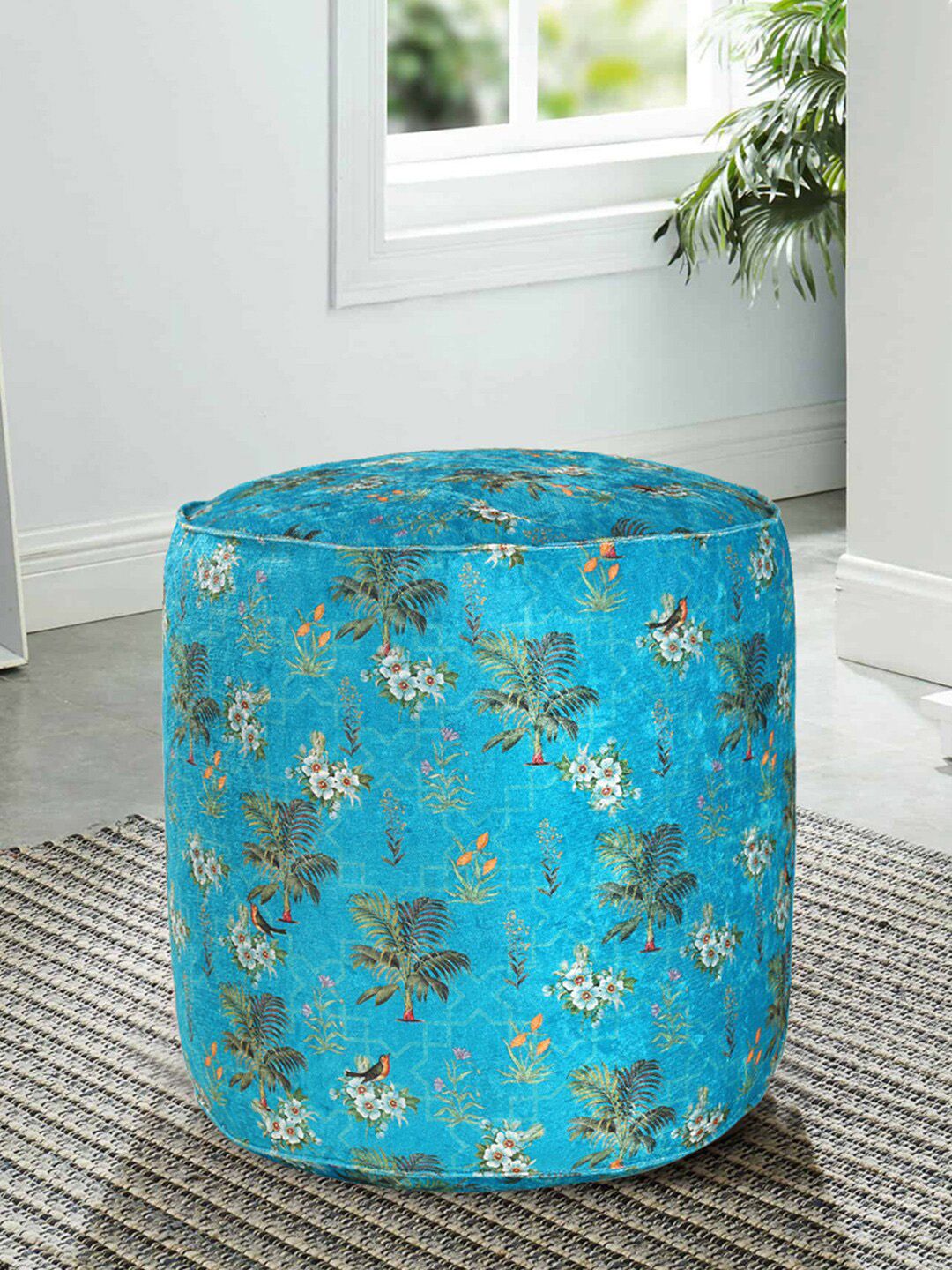 India Circus by Krsnaa Mehta Blue & Green Robin Bird Park Eco-friendly Printed Pouffes Cushion Price in India