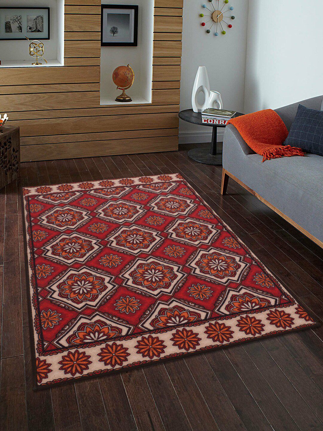 RUGSMITH Red & Orange Printed Anti-Skid Carpet Price in India