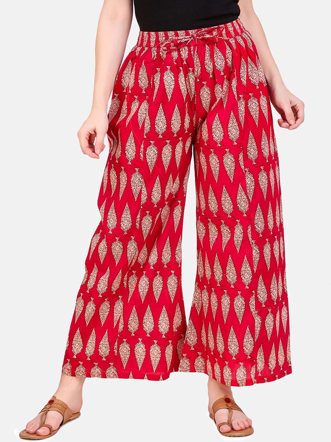 Aawari Women Red Regular Fit Printed Parallel Trousers