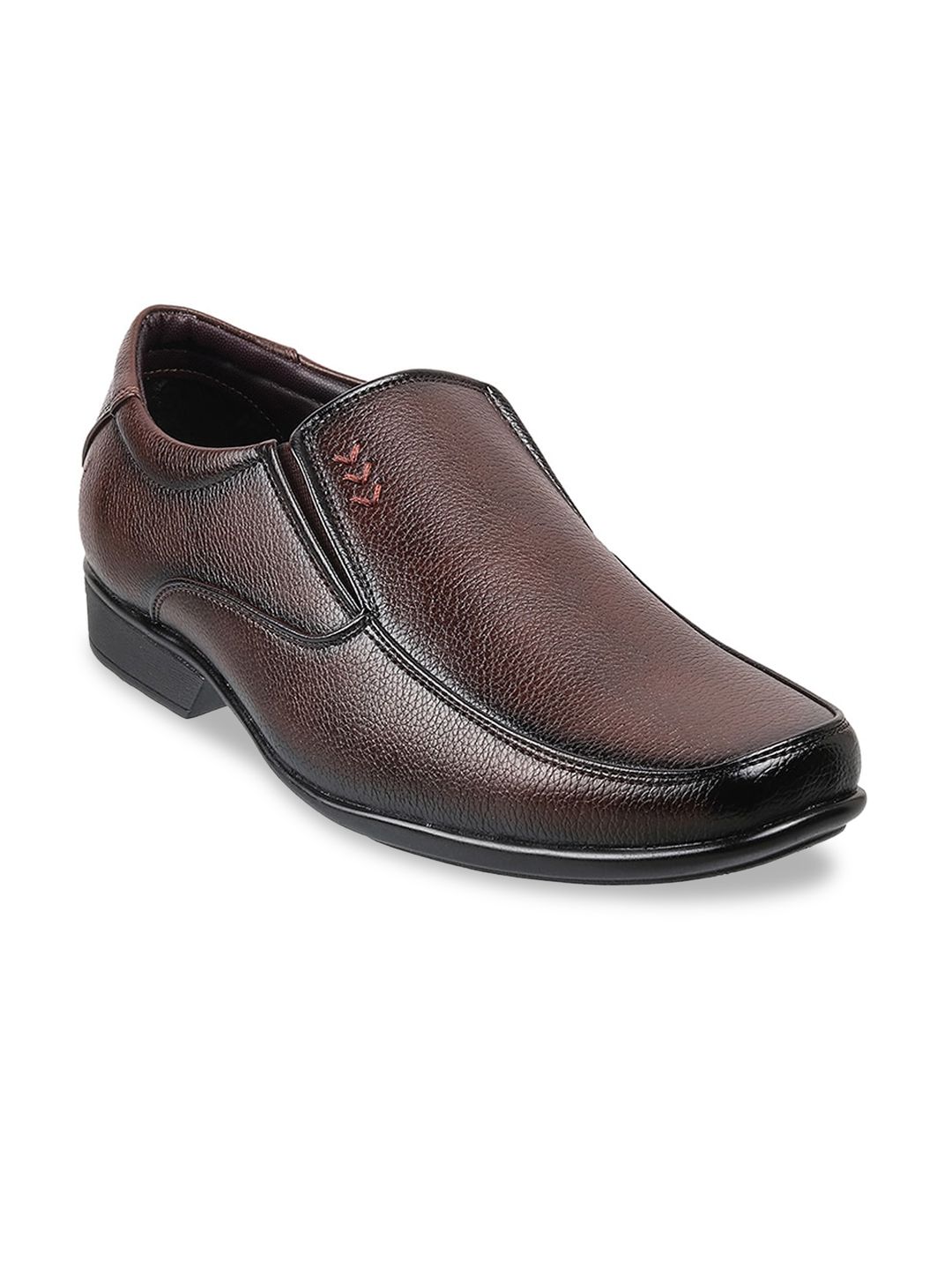 WALKWAY by Metro Men Brown Textured Synthetic Formal Slip-Ons