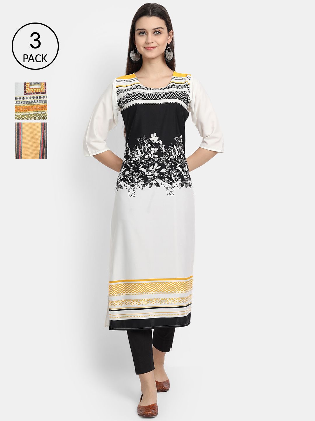 Ethnic basket Women Pack Of 3 Multicoloured Floral Printed Crepe Kurta