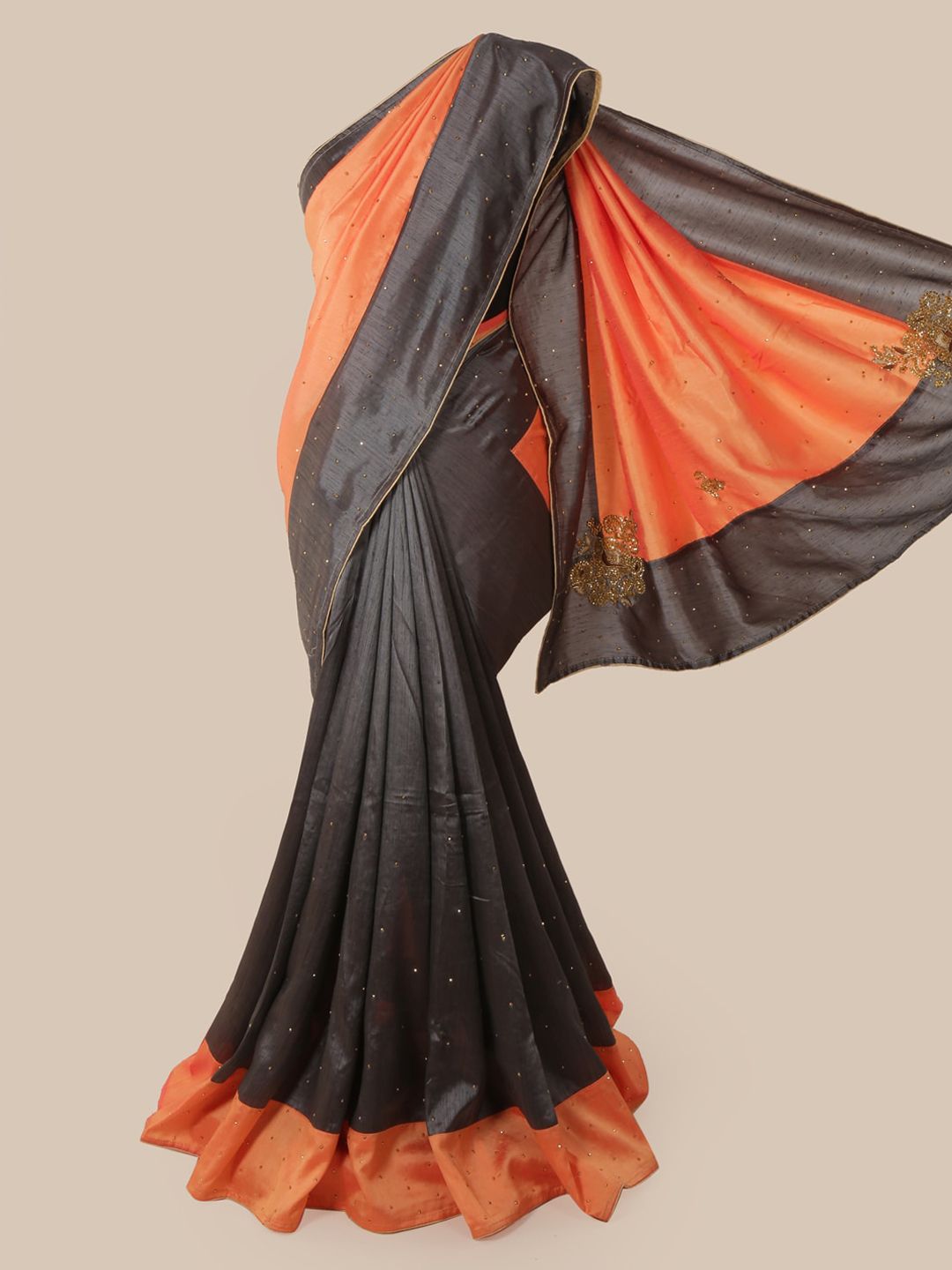 Pothys Orange & Black Art Silk Embellished Saree