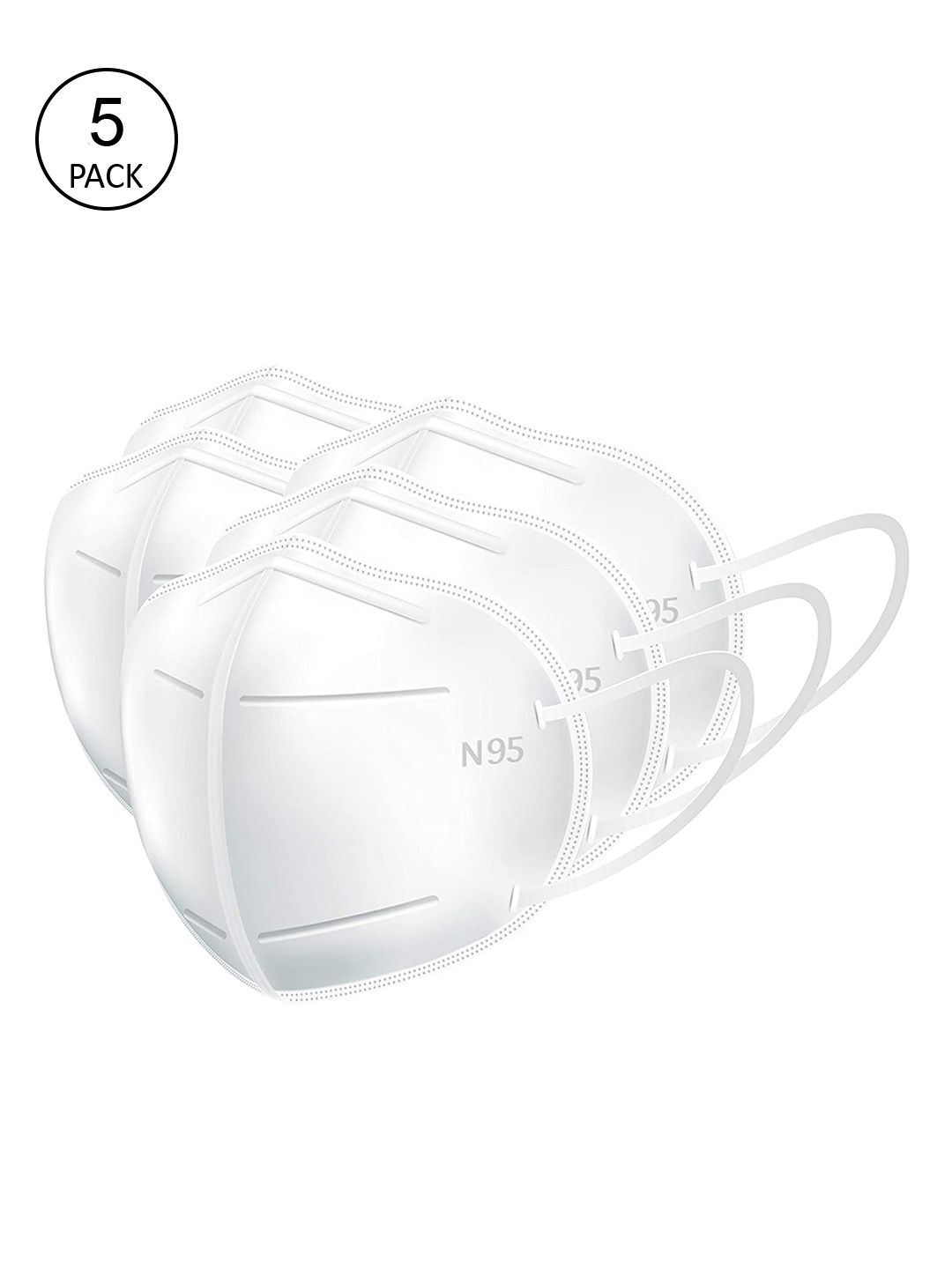Lioncrown Unisex Pack Of 5 White Solid 5-Ply Anti-Pollution N95 Masks Price in India