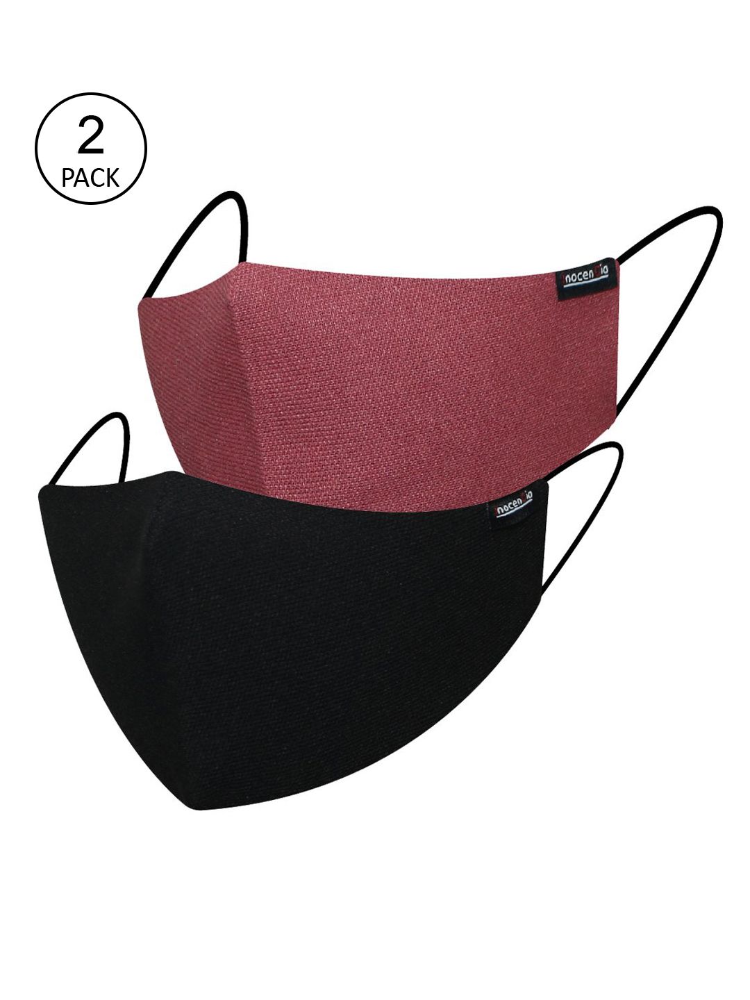 inocenCia Women Pack of 2 Pink & Black Solid 2-Ply Reusable Outdoor Cloth Masks Price in India