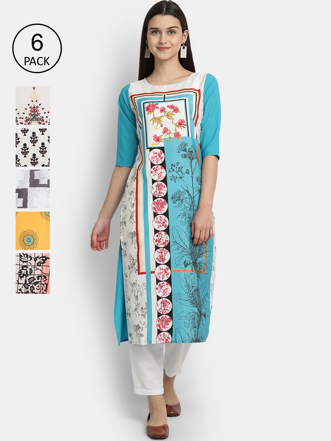 Ethnic basket Women Multicoloured Floral Printed Crepe Kurta