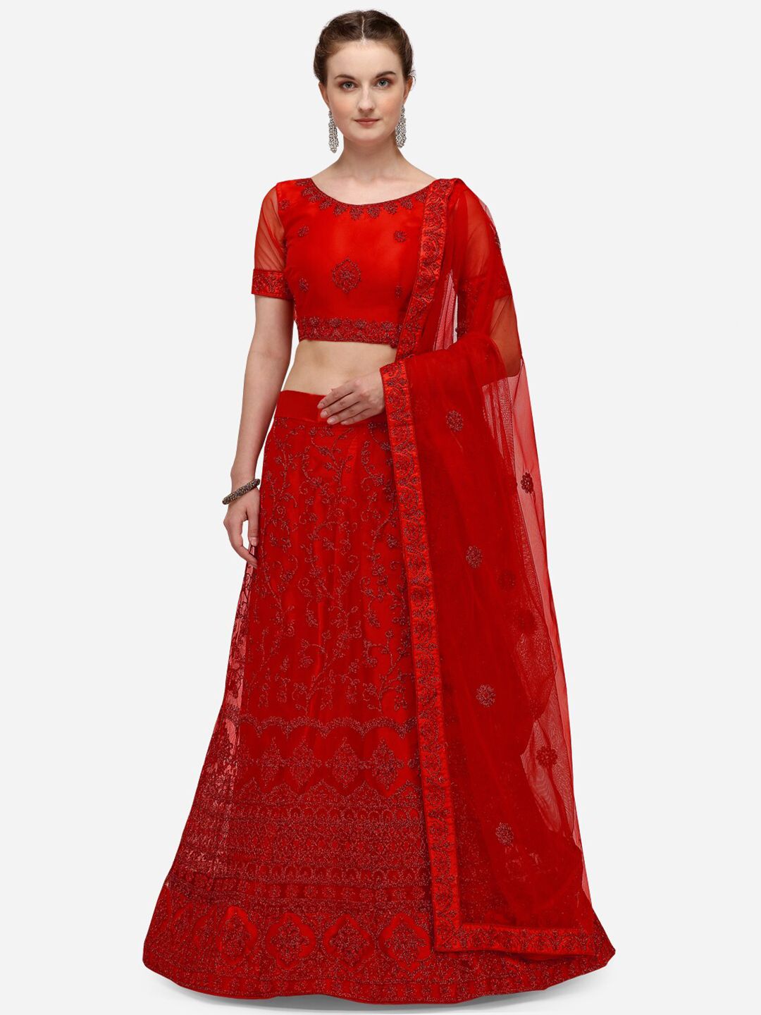 Netram Red Semi-Stitched Lehenga & Blouse with Dupatta