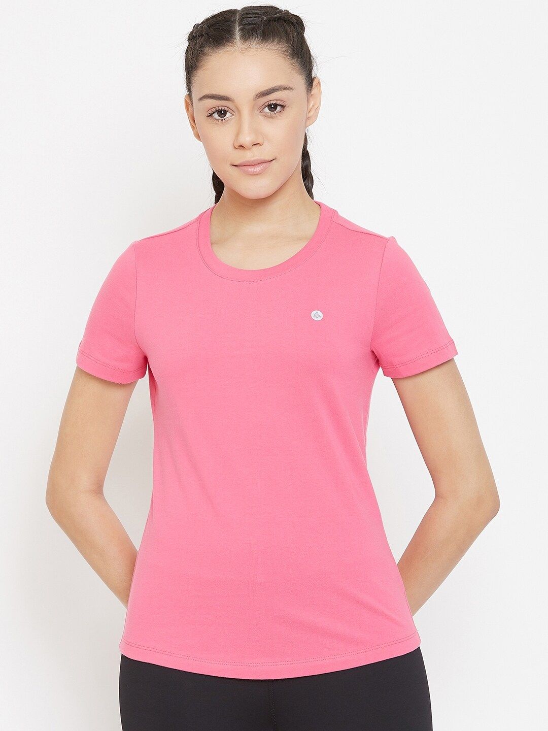 ATHLISIS Women Pink Solid Lightweight Quick Dry Round Neck Running T-shirt Price in India