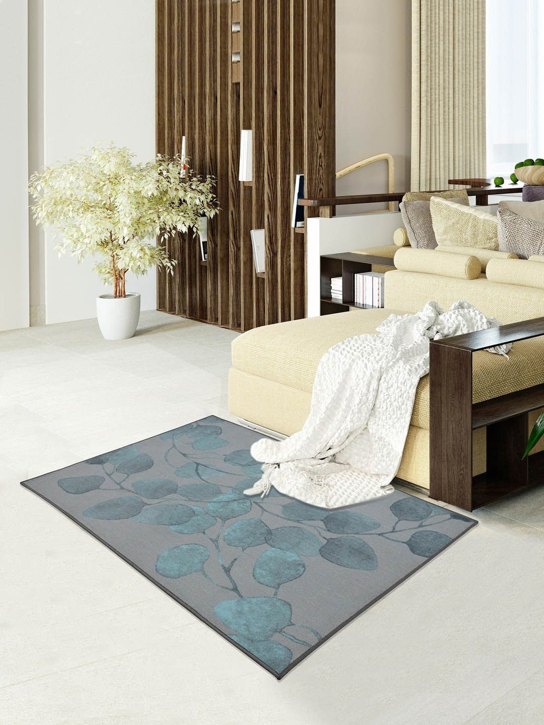 RUGSMITH Teal Blue & Grey Printed Anti-Skid Carpet Price in India