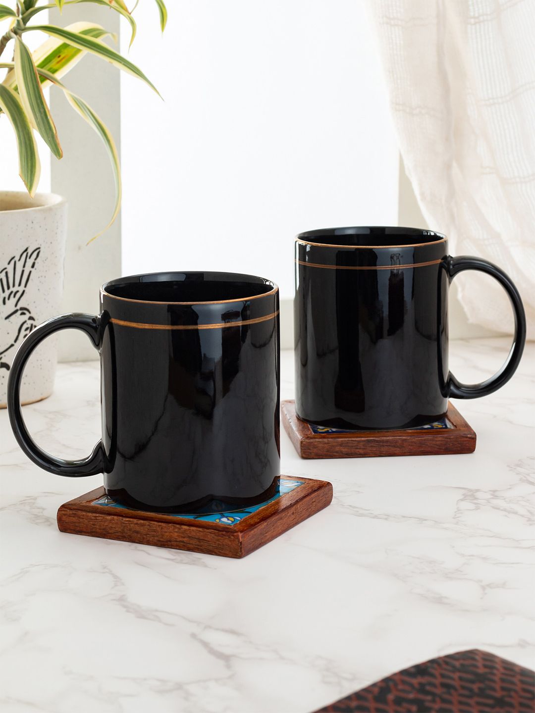 CLAY CRAFT Set Of 2 Black Solid Ceramic Mugs Price in India
