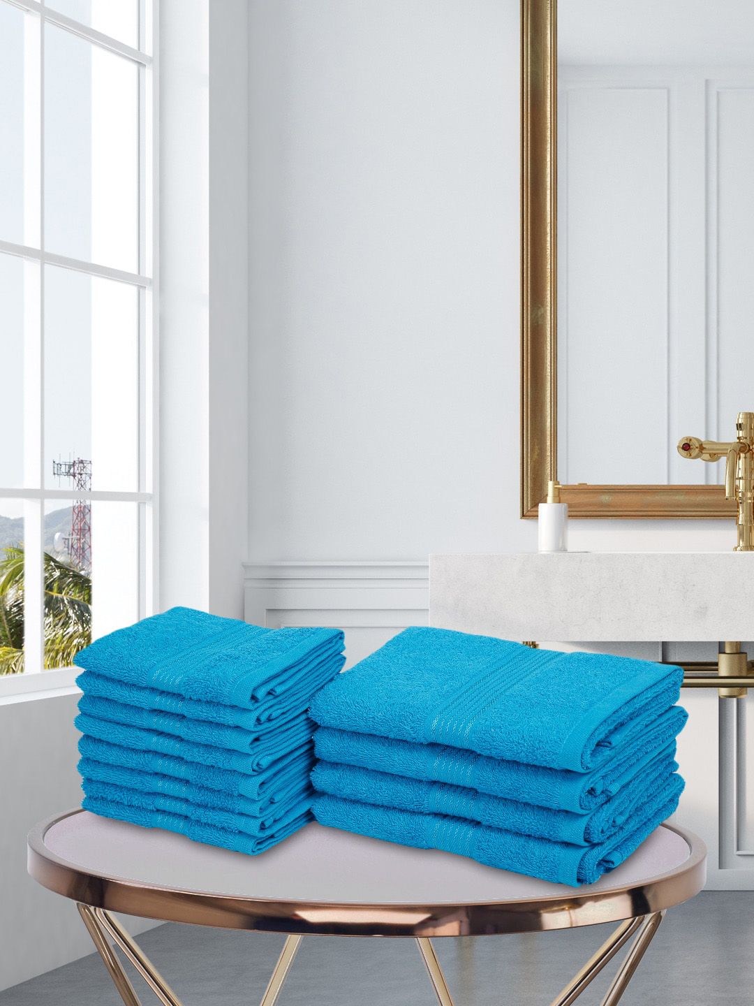 BIANCA Set Of 12 Blue Solid 380 GSM Pure Cotton Super-Soft Terry Towels Price in India
