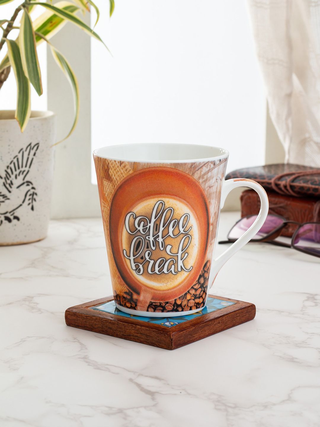 CLAY CRAFT Brown & White Printed Ceramic Mug Price in India