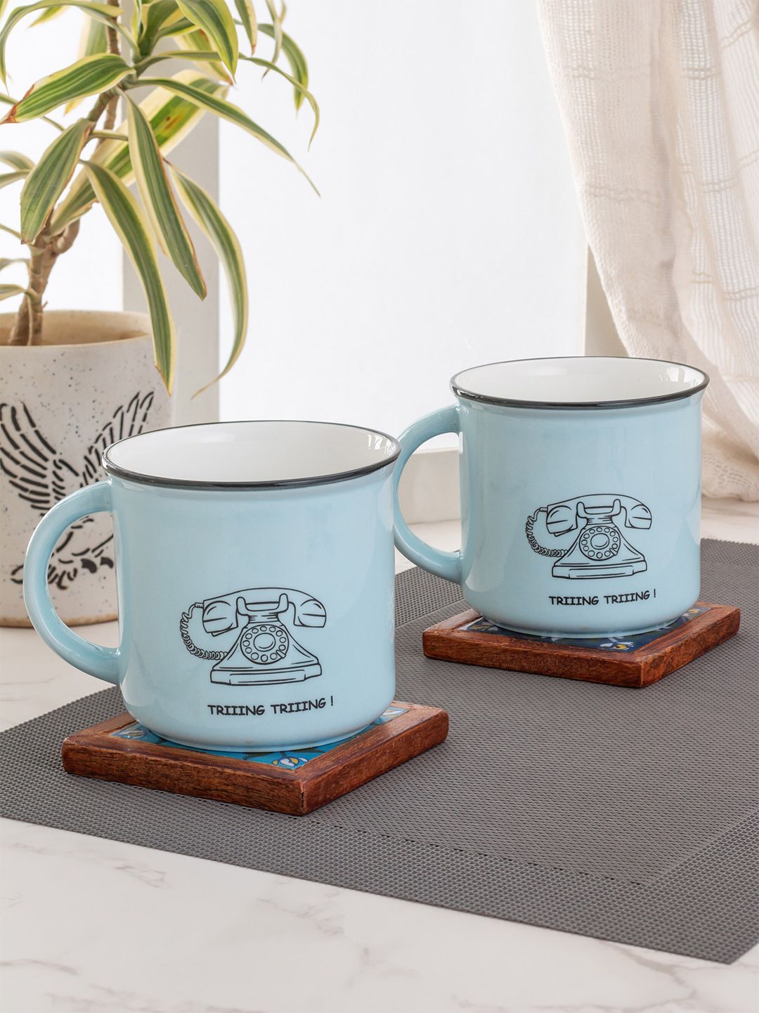JCPL Set Of 2 Blue & Black Printed Ceramic Mugs Price in India
