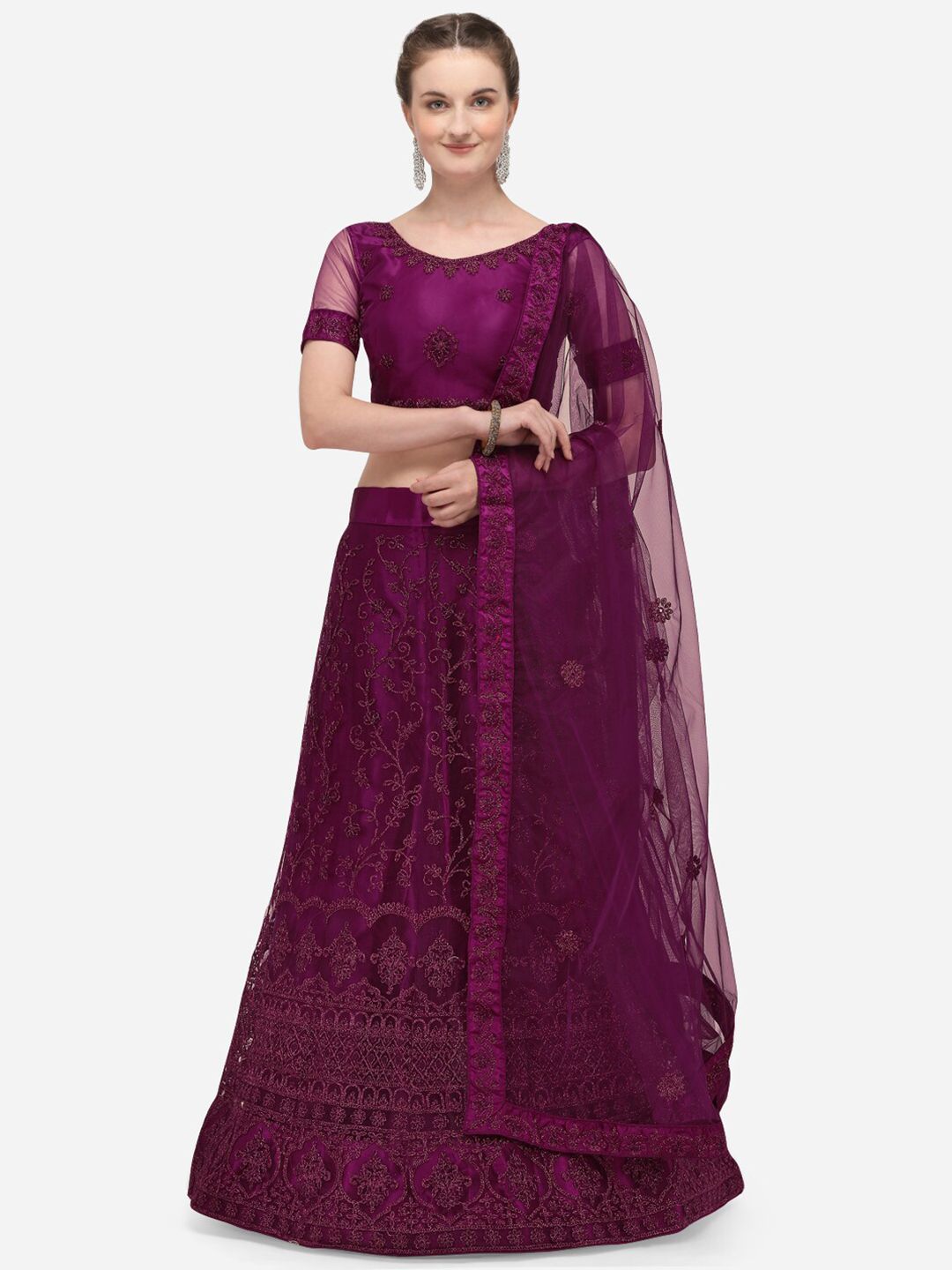 Netram Purple Semi-Stitched Lehenga & Blouse with Dupatta