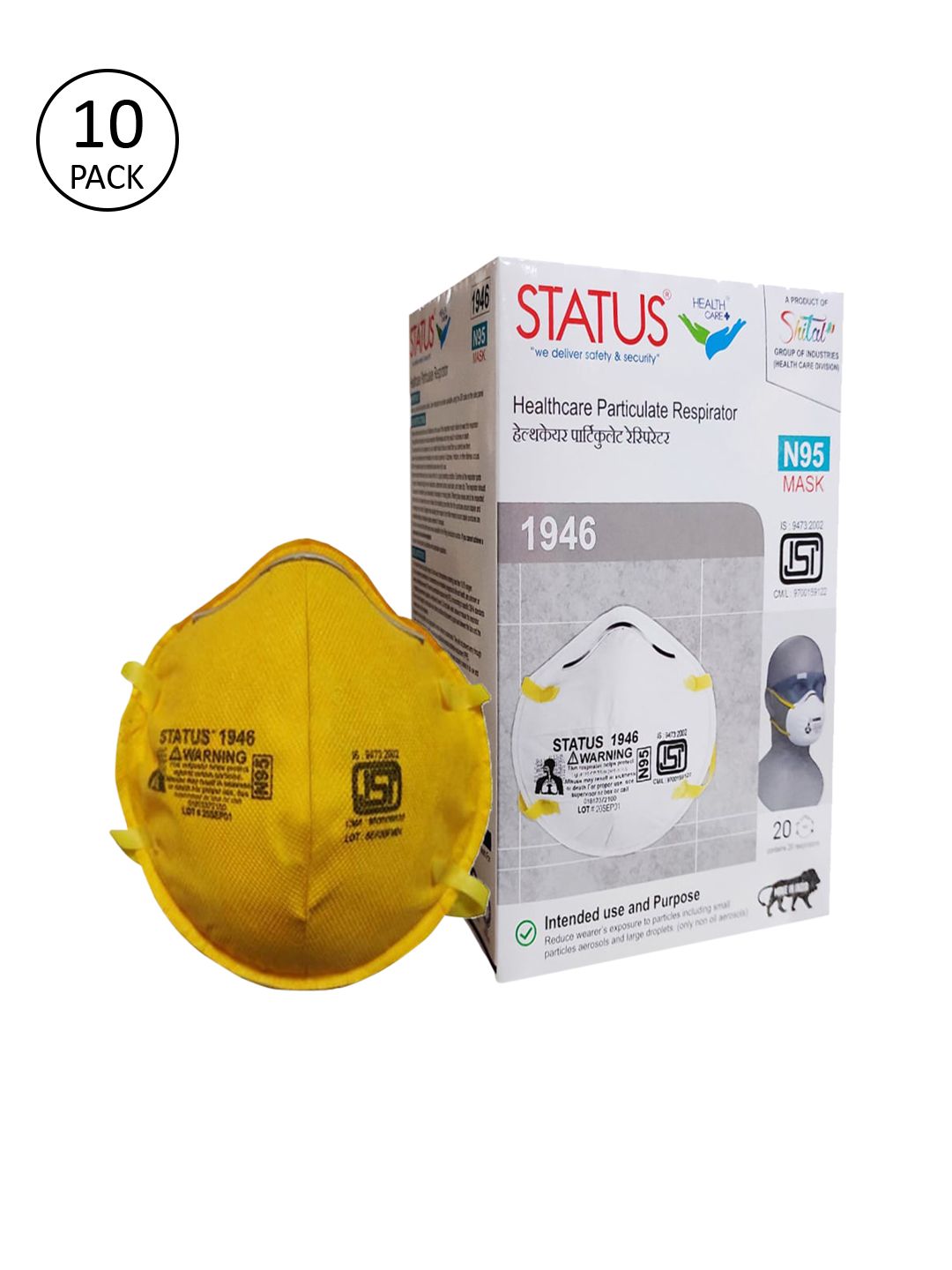 Status Unisex Pack Of 10 Mustard Yellow Solid 5-Ply Reusable N95 Masks Price in India