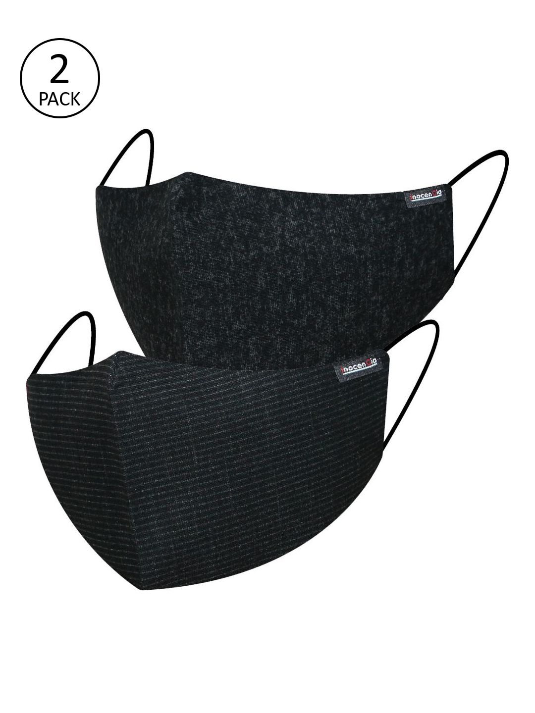 inocenCia Women Pack of 2 Charcoal Grey 2-Ply Reusable Outdoor Cloth Face Masks Price in India