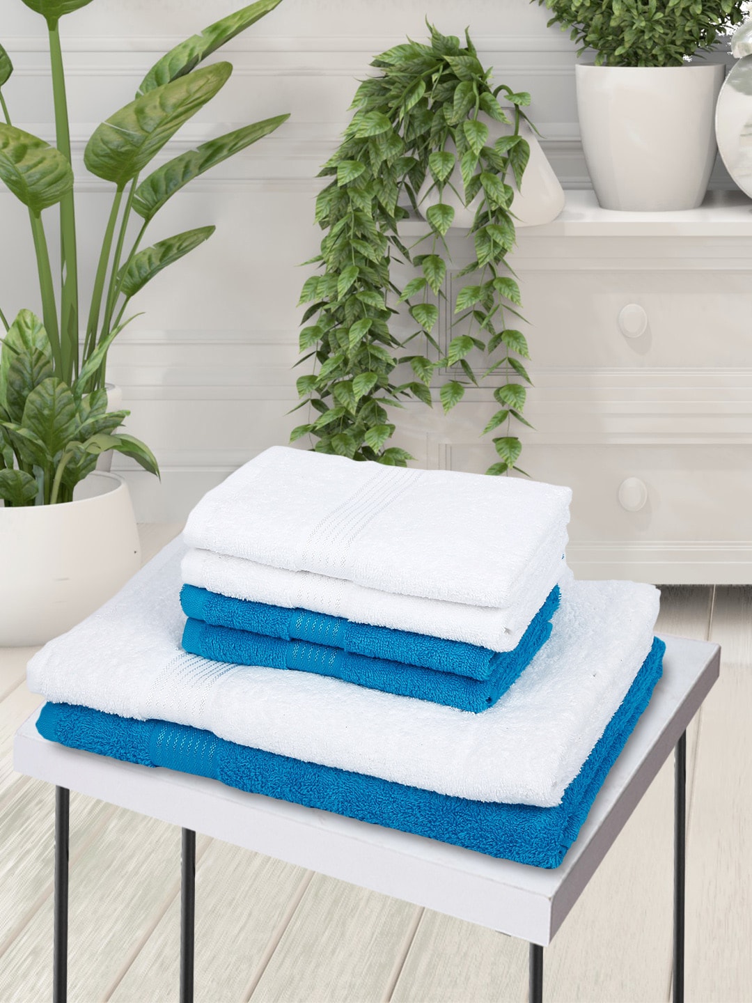BIANCA Set Of 6 White Solid Pure Cotton 380 GSM Super-Soft Bath Towels Price in India