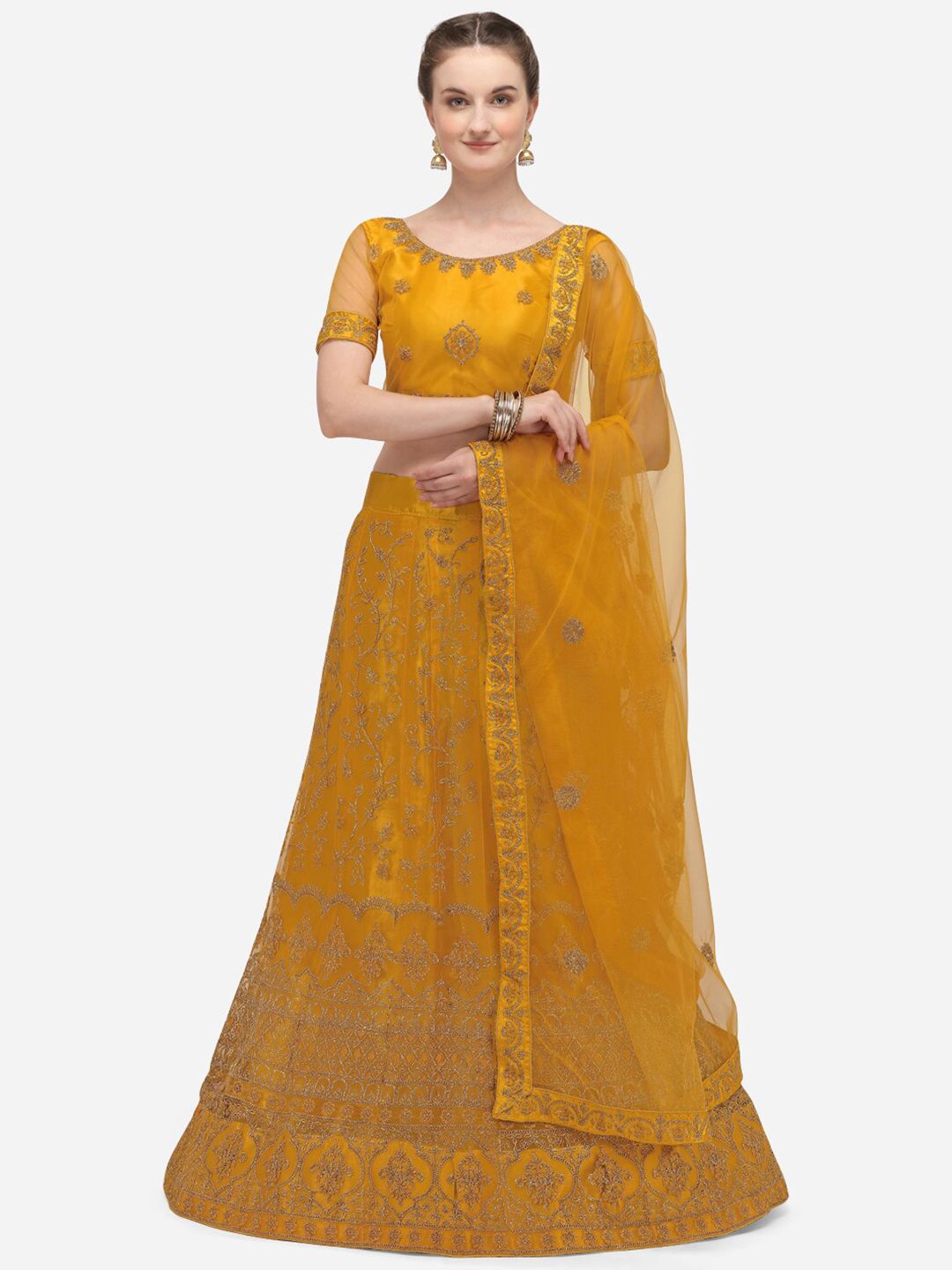 Netram Yellow Semi-Stitched Lehenga & Blouse with Dupatta