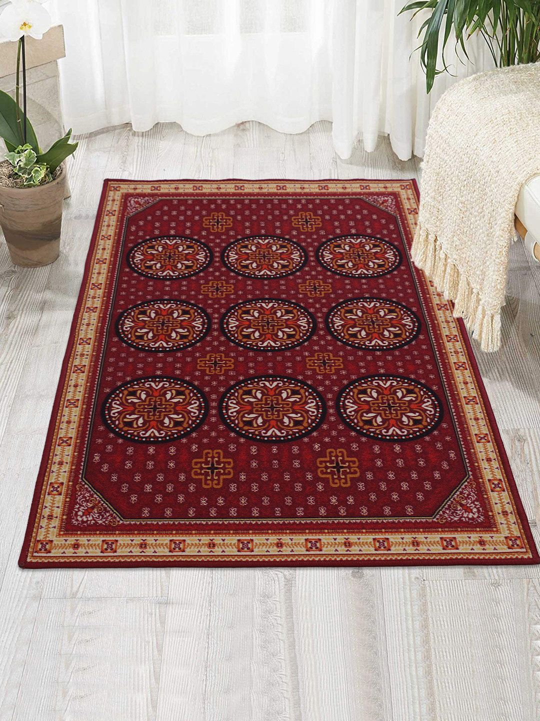 RUGSMITH Red & Brown Digital Printed Anti-Skid Carpet Price in India