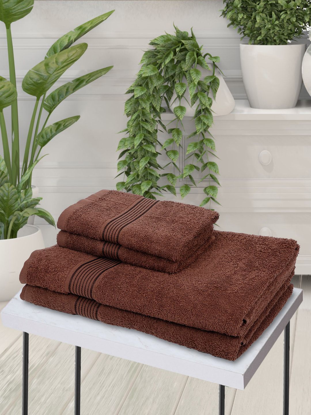 BIANCA Unisex Set Of 6 Brown Solid 380 GSM Pure Cotton Super-Soft Terry Towels Price in India
