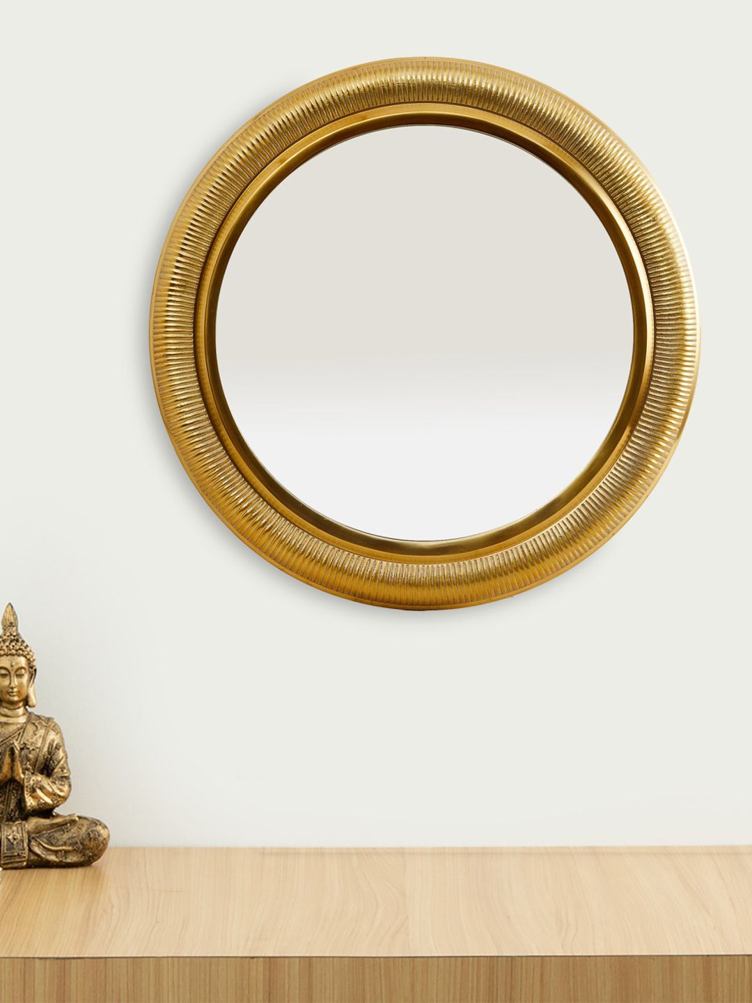 Homecentre Gold-Toned Solid Leon Ribbed Metal Mirror Price in India
