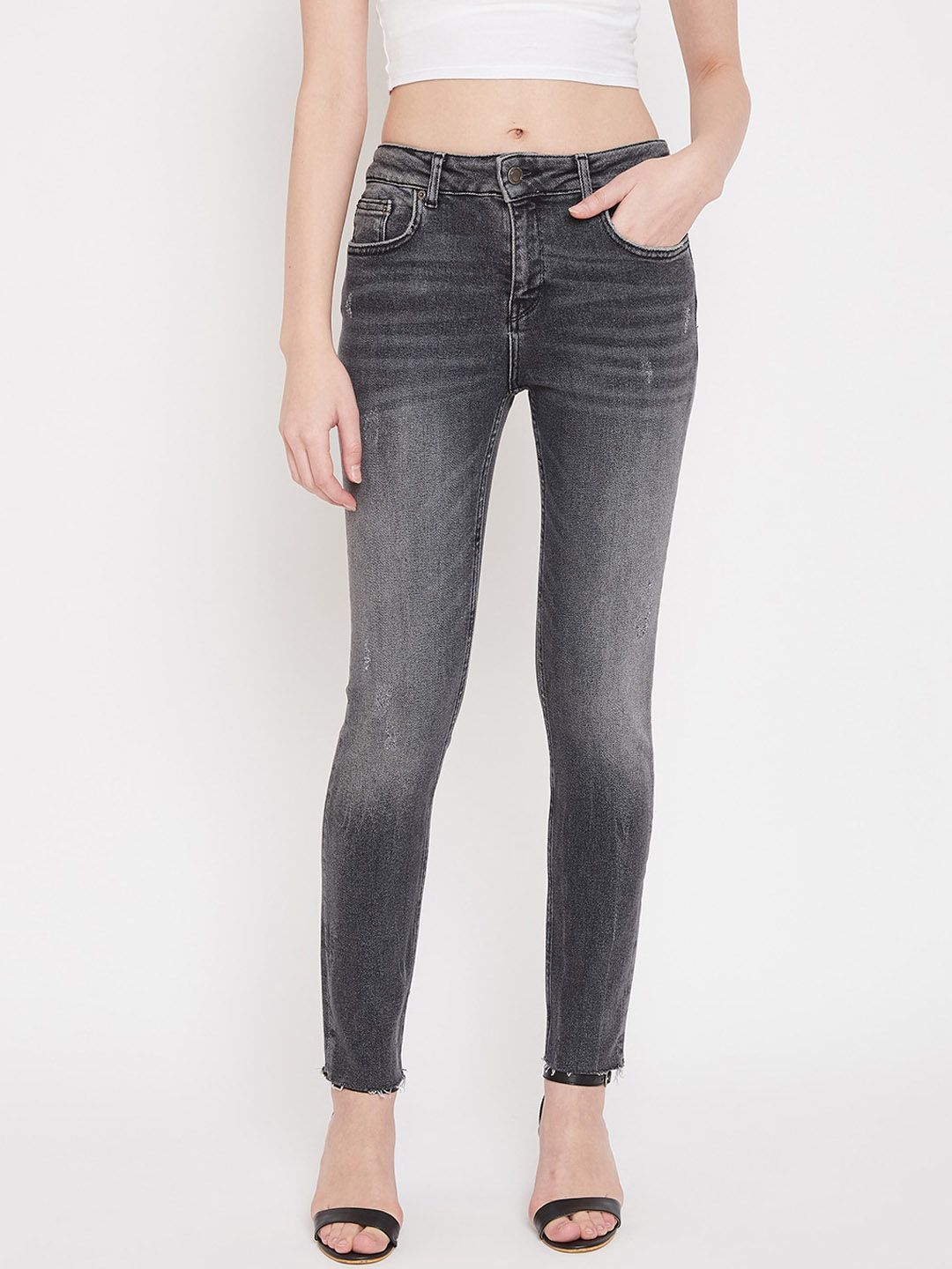 Madame Women Black Slim Fit Heavy Fade Jeans Price in India