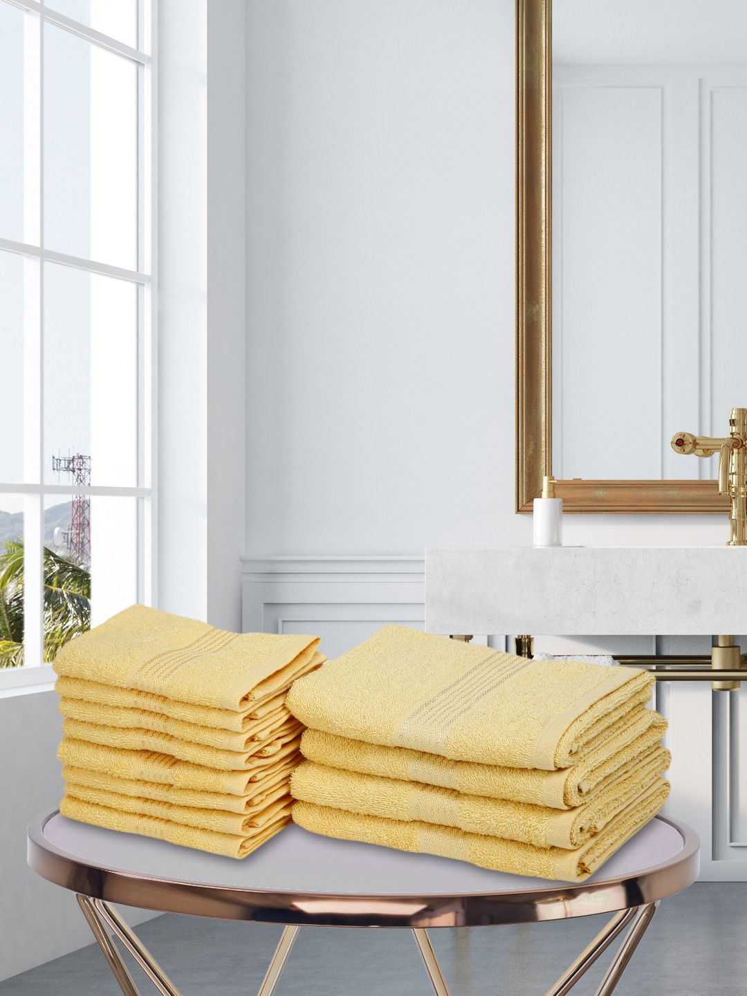 BIANCA Set Of 12 Yellow Solid 380 GSM Pure Cotton Towel Set Price in India