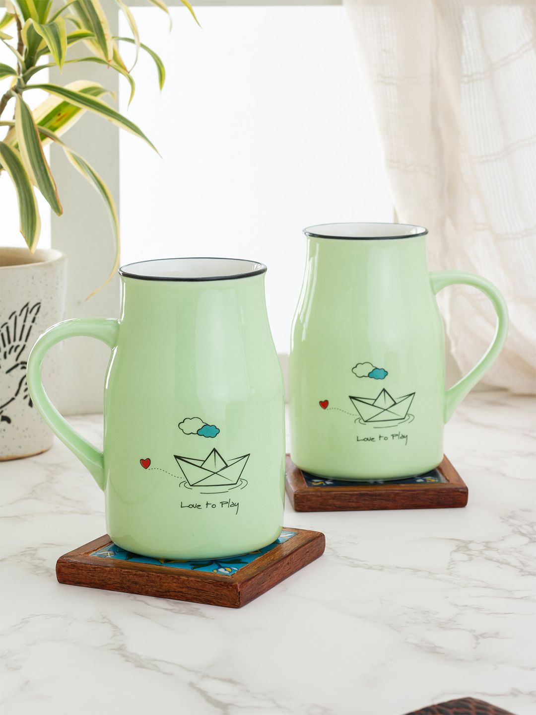 JCPL Green Printed Set of 2 Ceramic Mugs Price in India