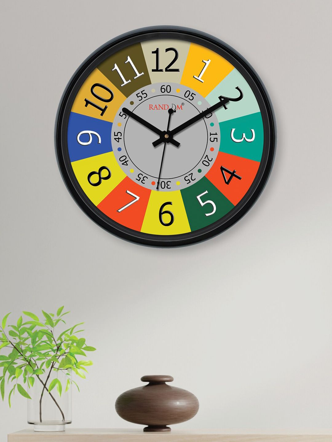RANDOM Green & Yellow Printed Contemporary Wall Clock 30.48 cm Price in India