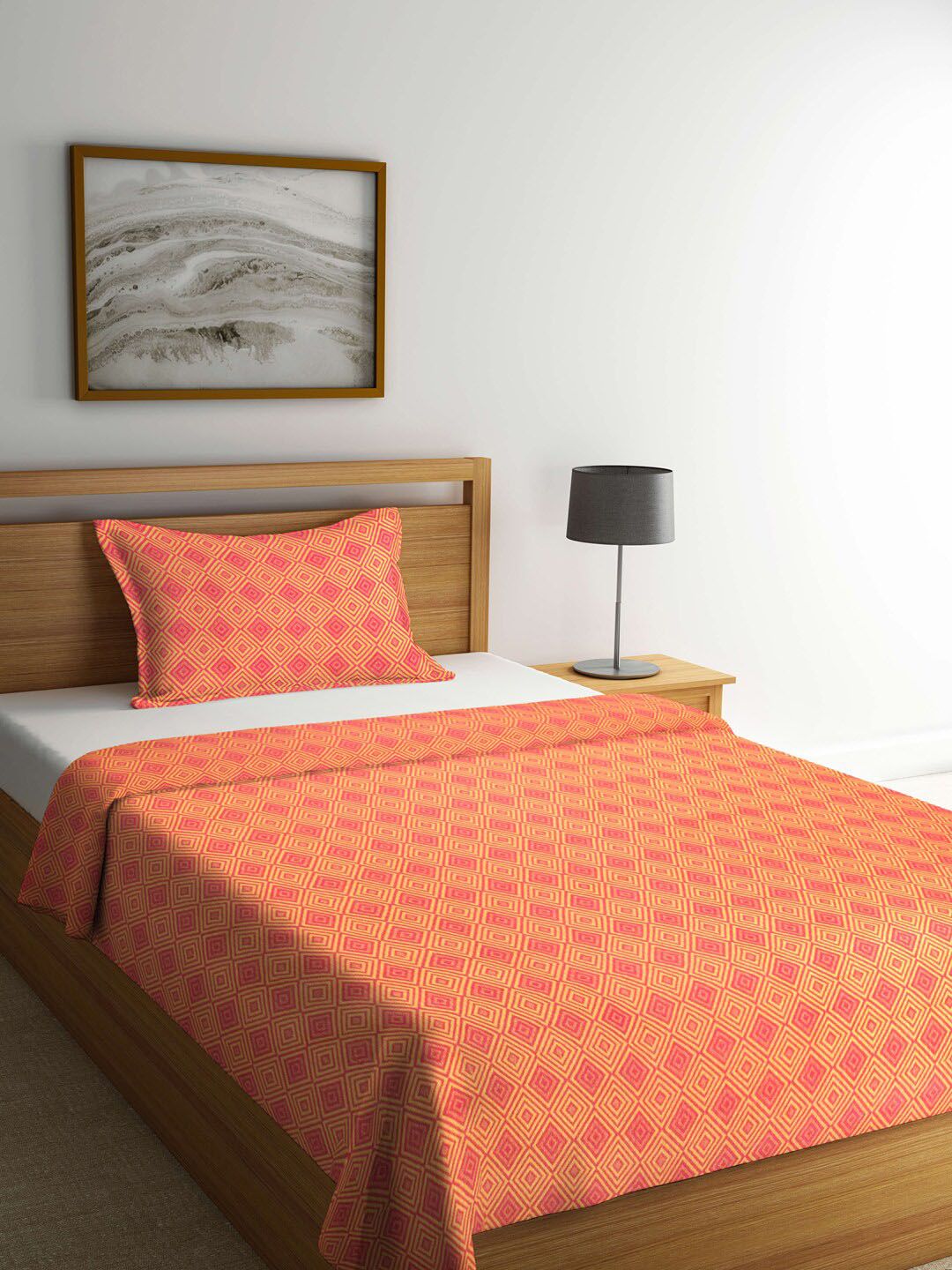 KLOTTHE Orange & Purple Woven-Design Cotton Single Bed Cover With Pillow Cover Price in India