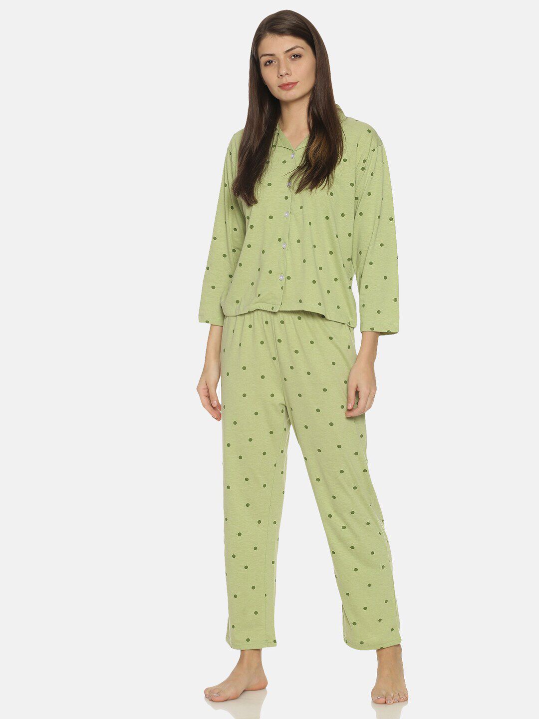 Campus Sutra Women Green Printed Cotton Night Suit Price in India