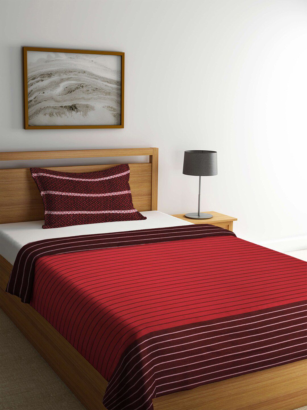 KLOTTHE Maroon & Red Woven-Design Single Cotton Bed Cover With Pillow Cover Price in India