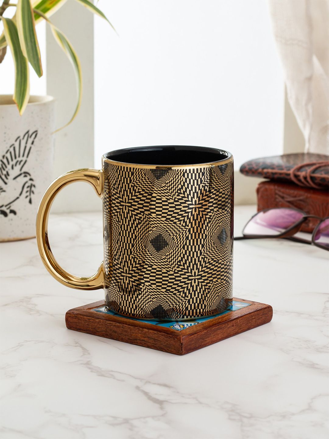CLAY CRAFT Black & Gold-Toned Printed Ceramic Mug Price in India
