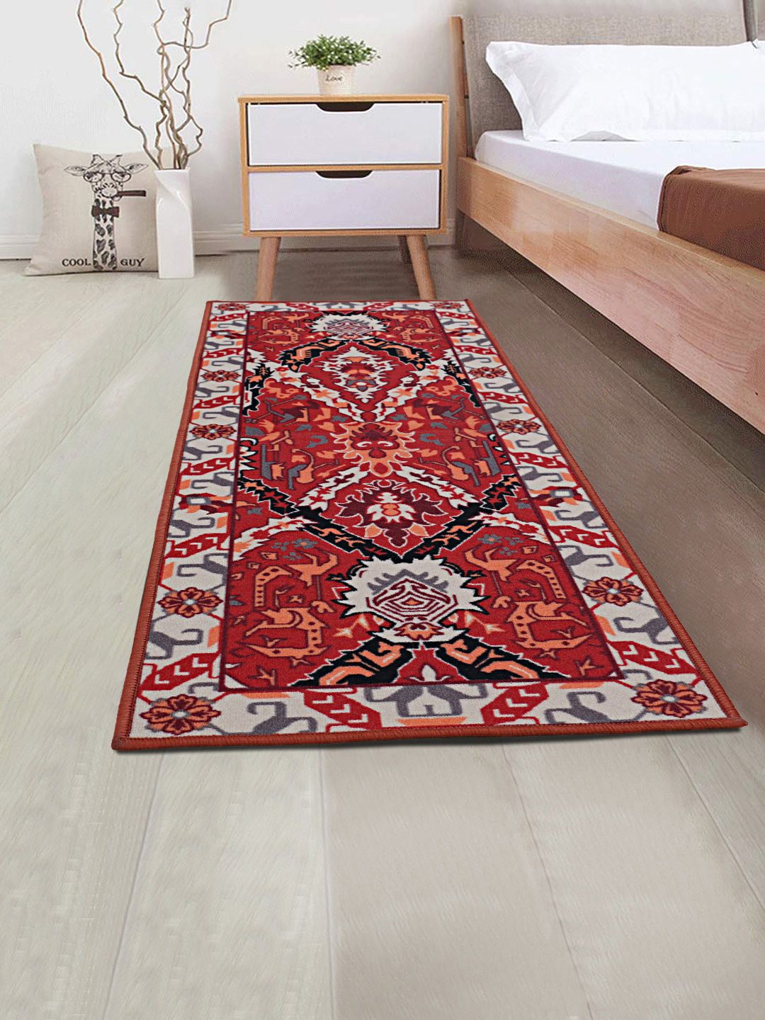 RUGSMITH Red & White Printed Anti-Skid Floor Runner Price in India