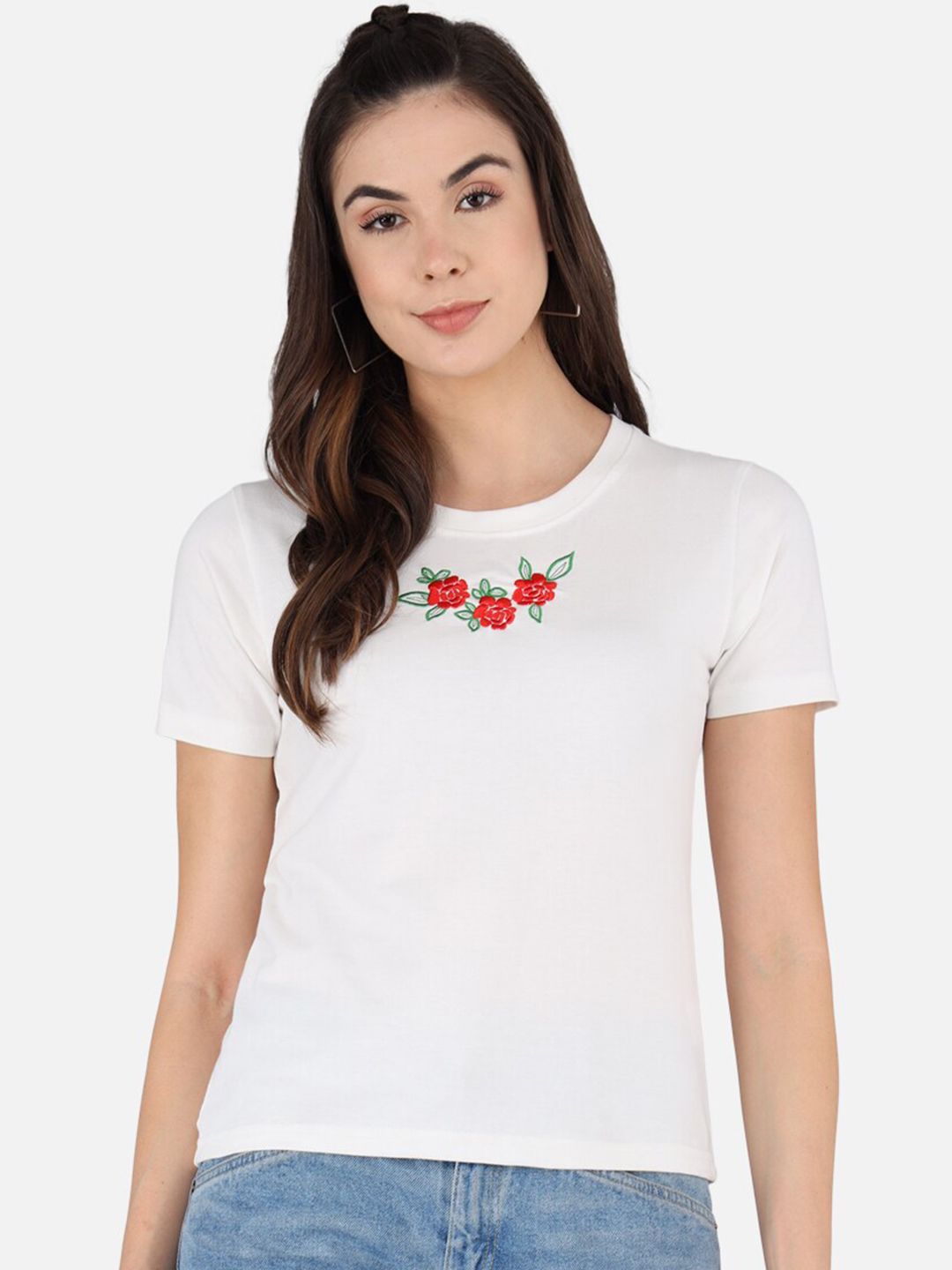 The Dry State Women White Solid Round Neck T-shirt