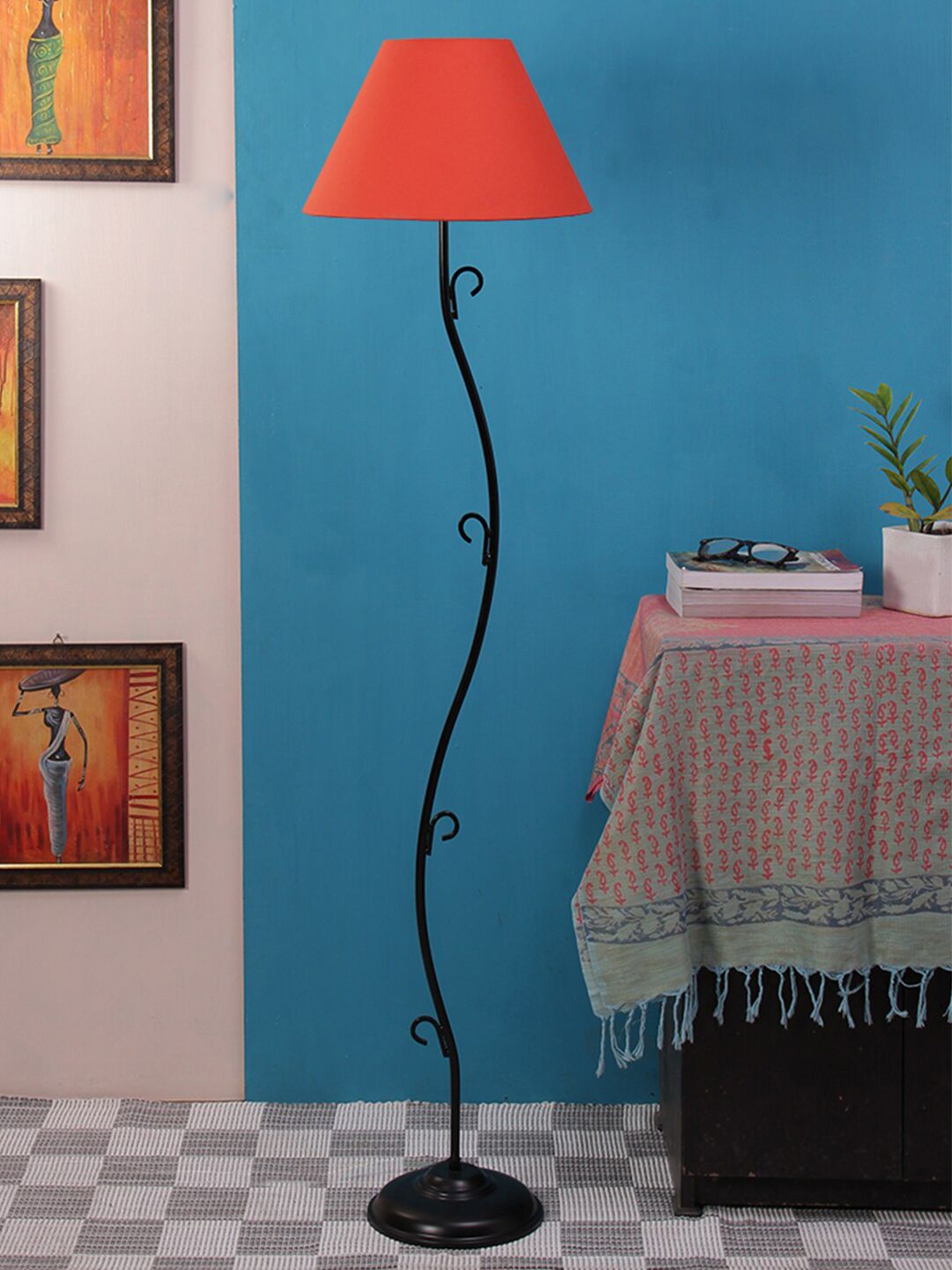 Devansh Orange Solid Traditional Club Lamp with Shade Price in India