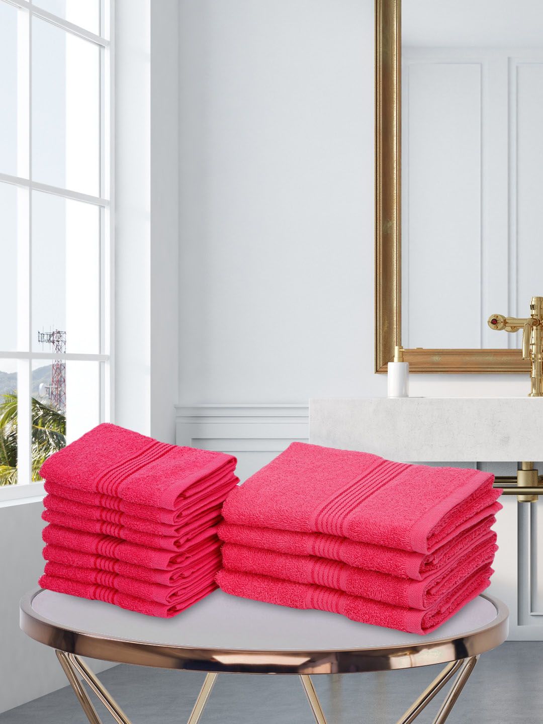 BIANCA Set Of 12 Pink Solid Pure Cotton 380 GSM Towel Set Price in India