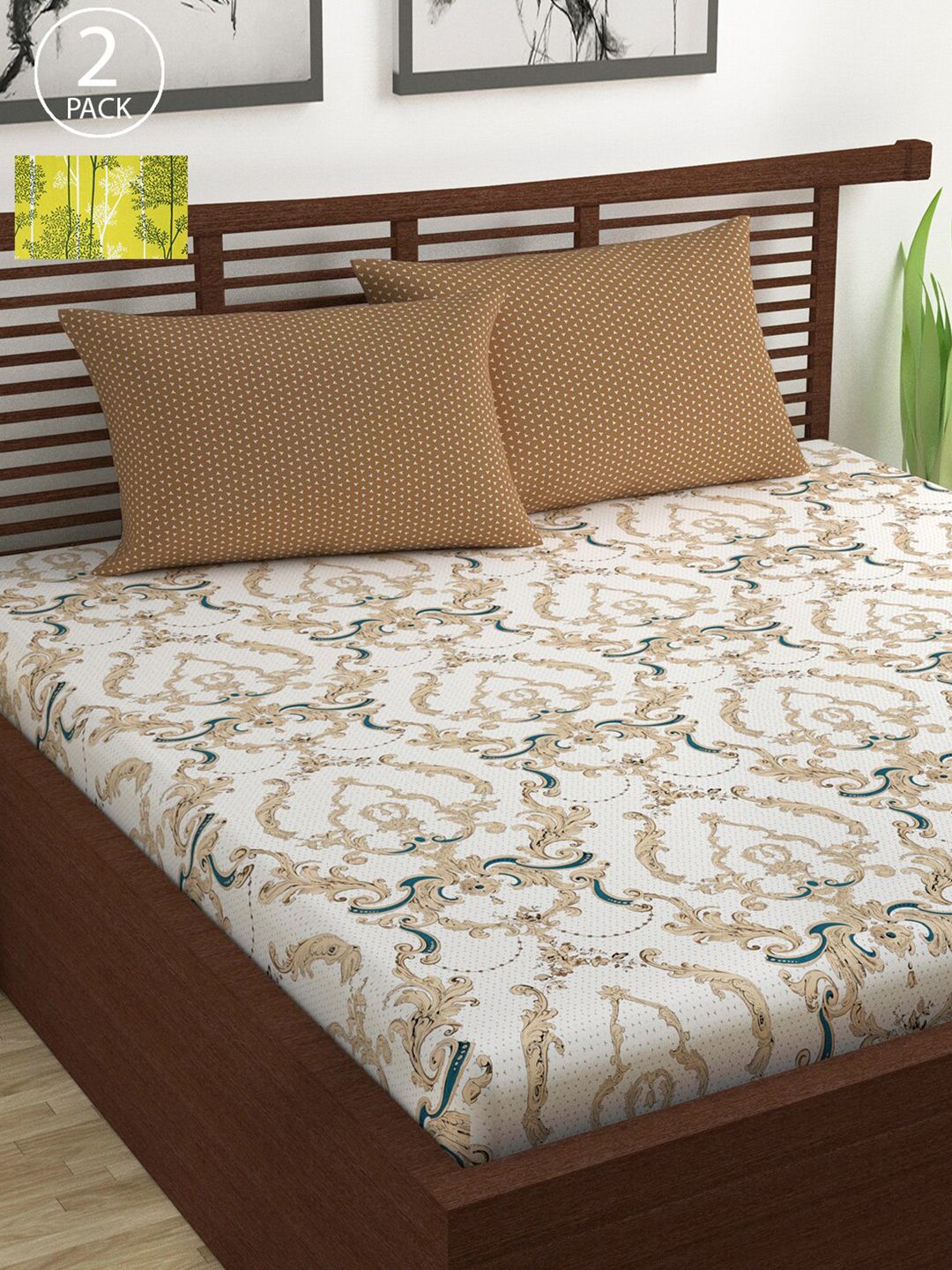 Divine Casa Pack of 2 Floral 144 TC Cotton 2 Queen Bedsheet with 4 Pillow Covers Price in India