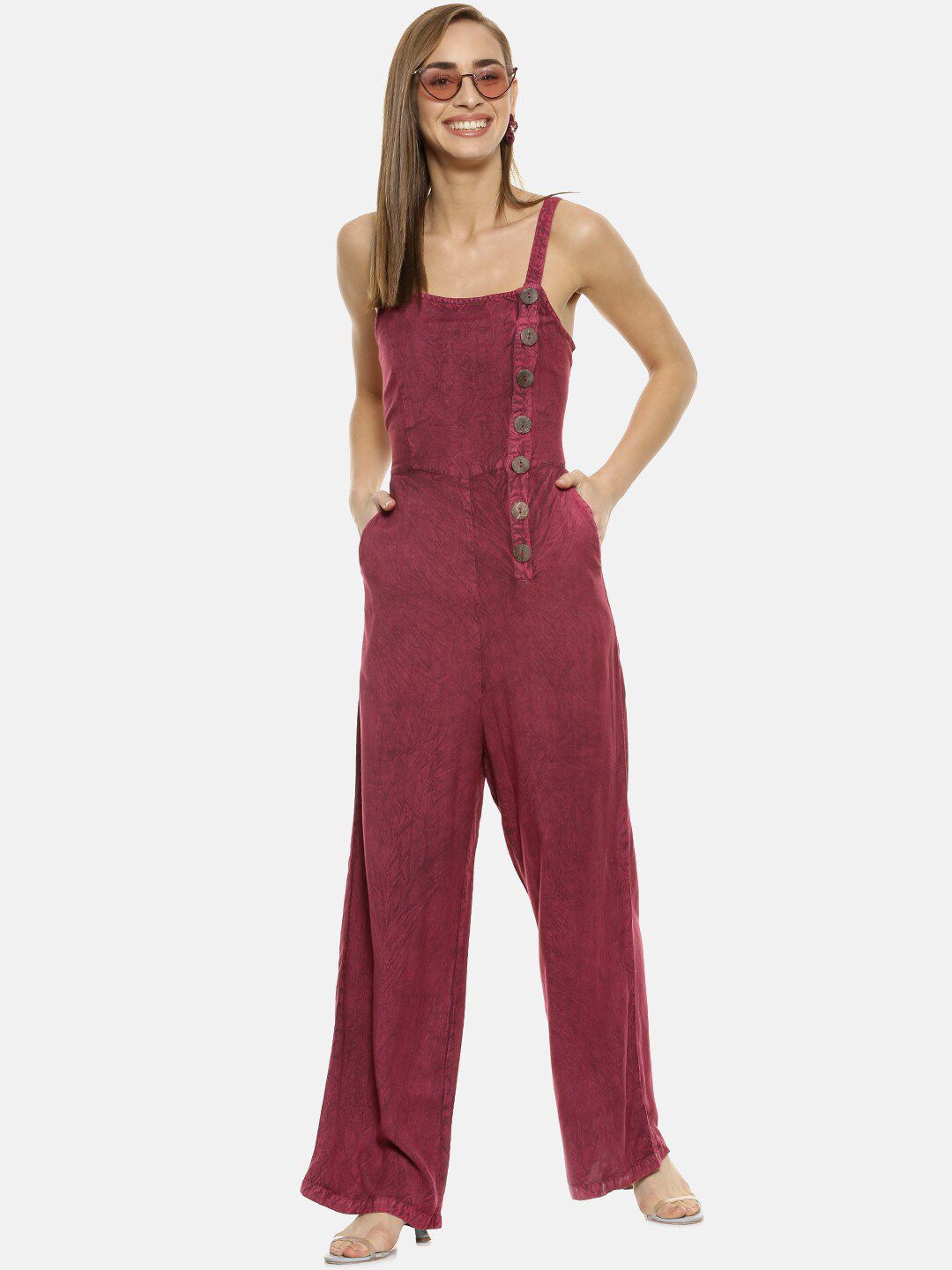Campus Sutra Women Maroon Solid Basic Jumpsuit Price in India