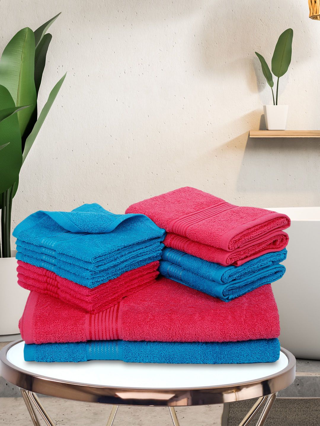 BIANCA Multicoloured Set of 14 Solid 380 GSM Cotton Towels Price in India