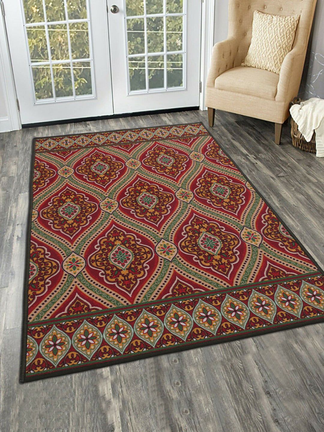 RUGSMITH Red & Green Printed Anti-Skid Carpet Price in India