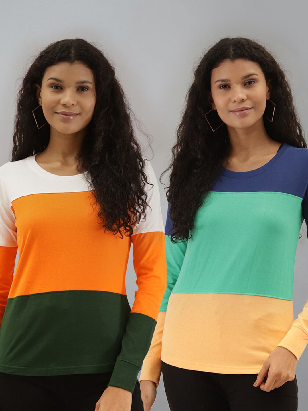 The Dry State Women Multicoloured Colourblocked V-Neck T-shirt