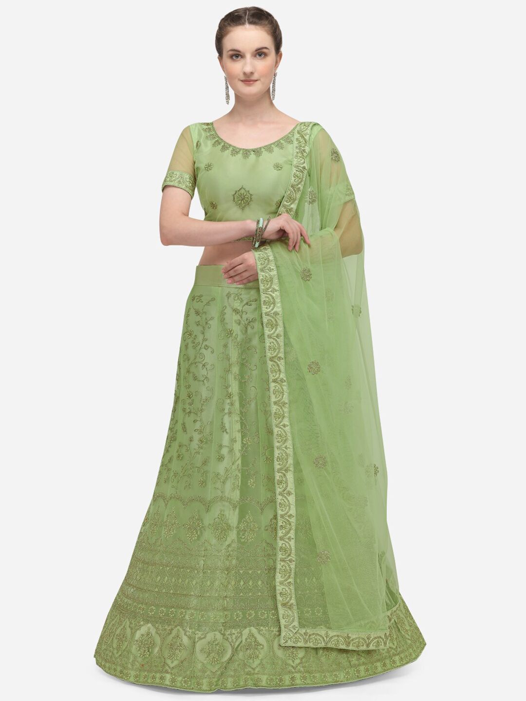 Netram Green Semi-Stitched Lehenga & Blouse with Dupatta